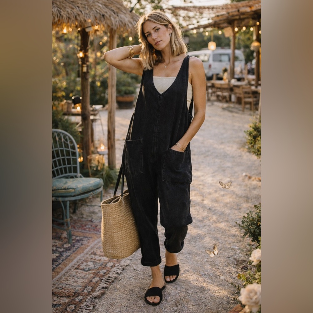 We The Free Stylish Black Jumpsuit for Women Medium